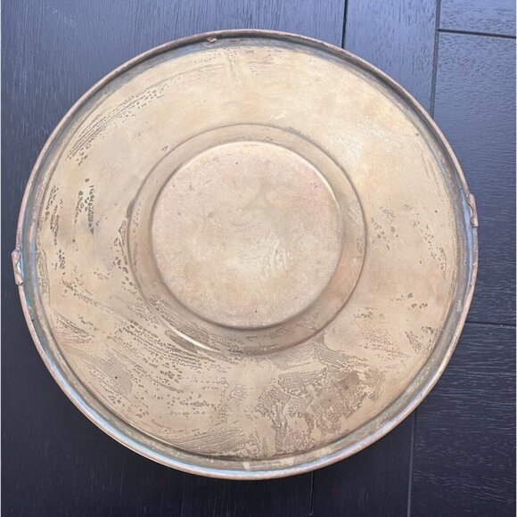 Bard's Brass LID 10-1/2" Plate W Etched Moveable Handle Dish Tray Pattina - Picture 2 of 14